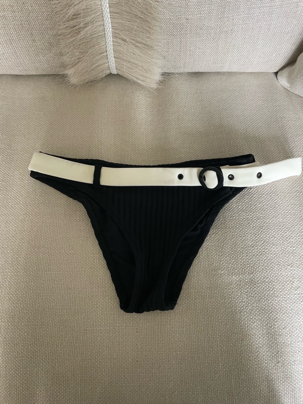 SOLID & STRIPED Black Bikini Bottom with White Label Detail